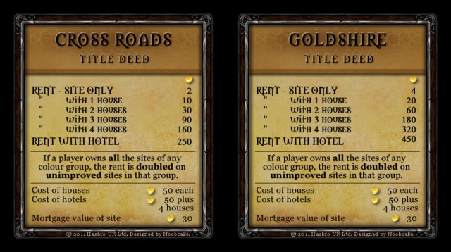 Warcraft Monopoly Property Deeds