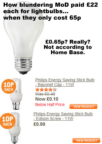MOD pay £22 for lightbulbs - Stupid stupid people.